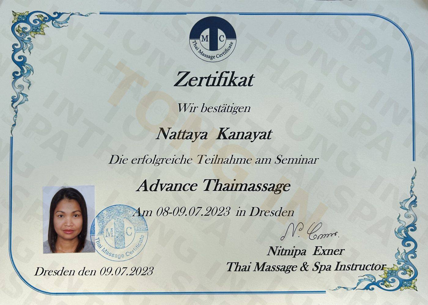 Advance Thaimassage Zertifikat Dresden 2023
